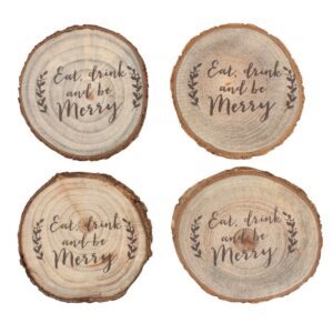 Table Coasters - Set of 4 Christmas coasters. Eat, Drink and be Merry printed on the front - Shiny Happy Eco.
