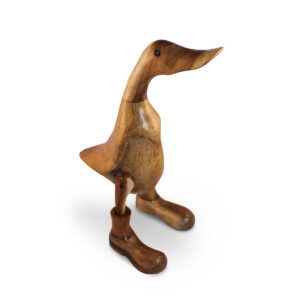 Bamboo Duck in boots. Handcrafted Duck from sustainable bamboo. Handcrafted, Fairtrade by Shiny Happy Eco.