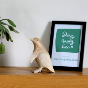 Wooden fair-trade, handcrafted Penguin. By Shiny Happy Eco.