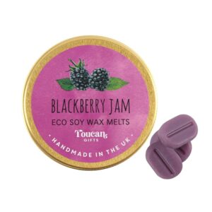 Closed tin of Blackberry Jam scented soy wax melts by Shiny Happy Eco.
