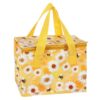 Bee and Flowers design recycled plastic, eco friendly lunch bag, closed with the handles up. By Shiny Happy Eco