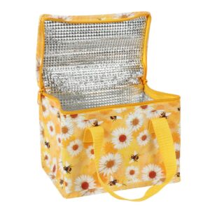 Bee and Flowers design recycled plastic, eco friendly lunch bag, open. By Shiny Happy Eco
