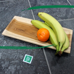 Wooden Oblong Serving Plate in Teak. Pictured with fruit by Shiny Happy Eco.