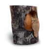 Side View. Wooden Owl in a tree trunk. Handcrafted, Fair-trade. By Shiny Happy Eco
