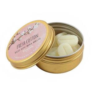 Open tin of soy wax melts, fresh cotton scent. From Shiny Happy Eco.