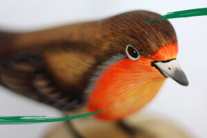 Close up of Wooden Robin Ornament from Shiny Happy Eco