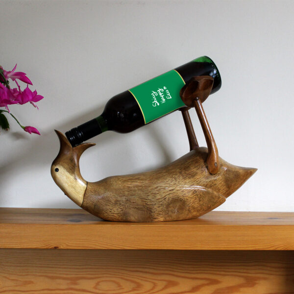 Duck shaped wine holder made out of bamboo from Shiny Happy Eco.