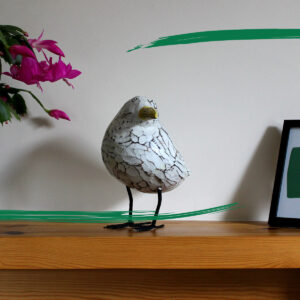 Hand made and hand painted wooden seagull ornament from Shiny Happy Eco