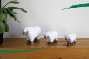 New products for Spring 2022 from Shiny Happy Eco, set of 3 wooden painted sheep