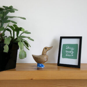 Bamboo ducking with Blue painted boots from Shiny Happy Eco online