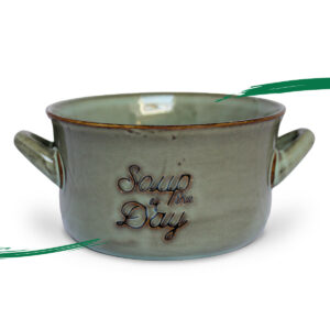 Front view of a Stoneware Soup Bowl - Olive Green colour from Shiny Happy Eco