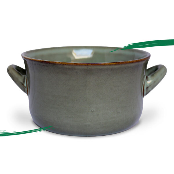Rear view of a Stoneware Soup Bowl - Olive Green colour from Shiny Happy Eco