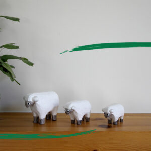 Wooden handcrafted, handpainted sheep trio - Shiny Happy Eco