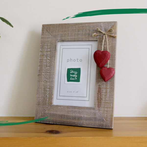 4x6 wooden photo frame with red hearts from Shiny Happy Eco