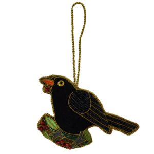 Embroidered blackbird - Hanging decoration from Shiny Happy Eco - Full view