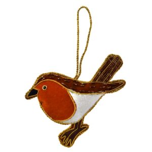 Embroidered robin hanging decoration from Shiny Happy Eco - full view