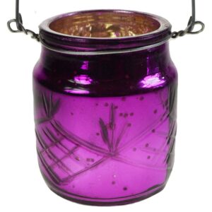 Fair trade wire hanging tea light holder in purple available from Shiny Happy Eco