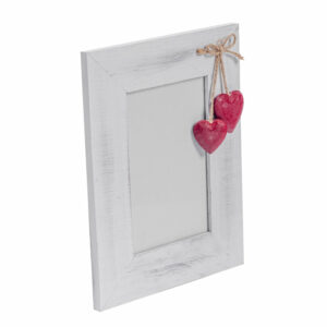 White driftwood photo frame 4 x 6" with red hearts available from Shiny Happy Eco