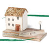 Wooden House on a side plinth. Hand made and painted ornament available form Shiny Happy Eco