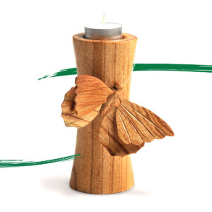 Wooden butterfly tea light candle holder available to buy from Shiny Happy Eco