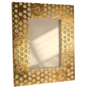 Photo frame with gold honeycomb and bee carving displayed in portrait orientation.