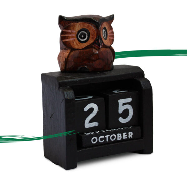 Dark brown owl on black block calendar available from Shiny Happy Eco