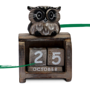 Front view of Owl Block Calendar - Pale Brown - Perpetual calendar available from Shiny Happy Eco