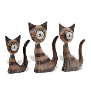 Wooden Cat Ornaments - Set of 3 - Cartoon novelty ornament from Shiny Happy Eco