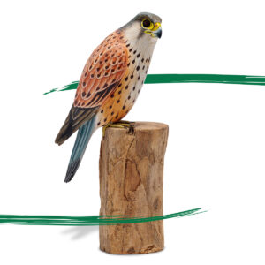 Wooden kestrel ornaments, hand made and hand painted available from Shiny Happy Eco