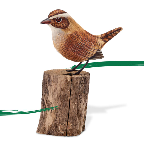 Wooden Wren Ornament on driftwood available from Shiny Happy Eco