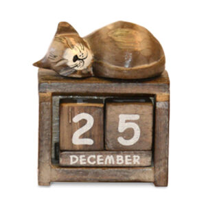 Sleeping Cat calendar ornament in dark brown colourings available from Shiny Happy Eco.