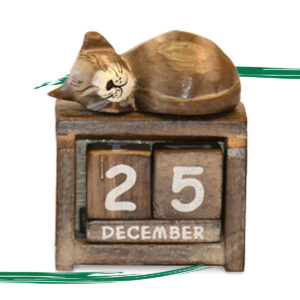 Cat sleeping on calendar ornament in dark brown colourings available from Shiny Happy Eco.