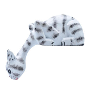 Cat looking off shelf ornament - Hand painted white and grey cat ornaments available to buy from Shiny Happy Eco.