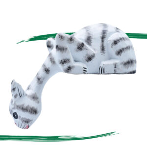 Cat looking off shelf ornament - Hand made and painted white and grey cat ornament available to buy from Shiny Happy Eco.