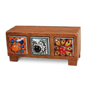 Wooden mini chest of 3 colourful ceramic drawers from Shiny Happy Eco