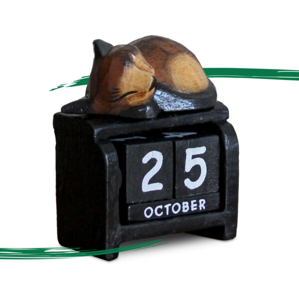 Sleeping cat on block calendar dark brown option.