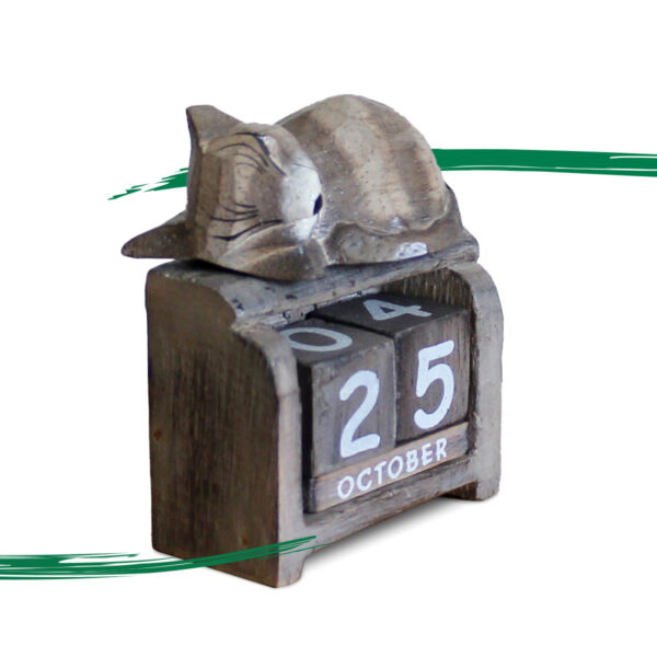 Sleeping Cat calendar ornament in light brown colourings available from Shiny Happy Eco.
