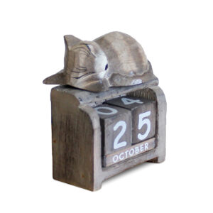 Sleeping Cat calendar ornament in light brown colourings available from Shiny Happy Eco.