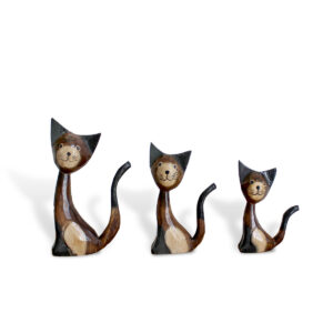 Wooden Cat Ornaments - Set of 3 - Cartoon novelty ornament from Shiny Happy Eco