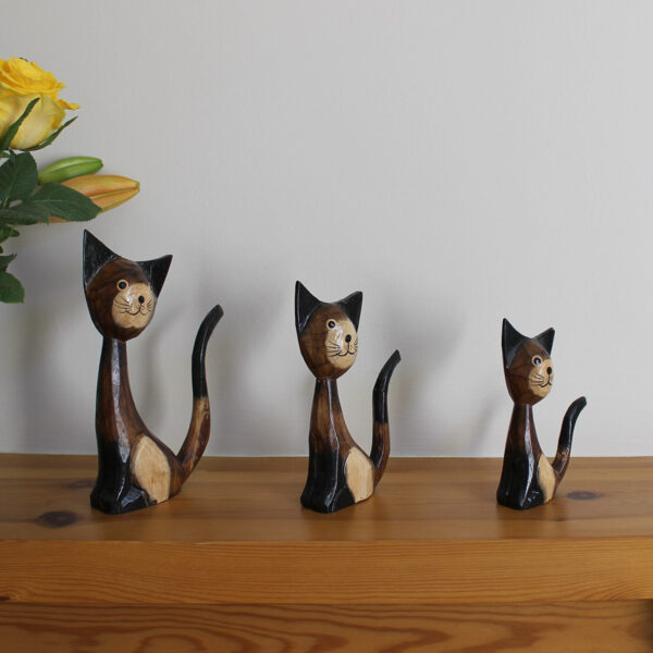 Wooden Cat Ornaments - Set of 3 - Cartoon novelty ornament available from Shiny Happy Eco