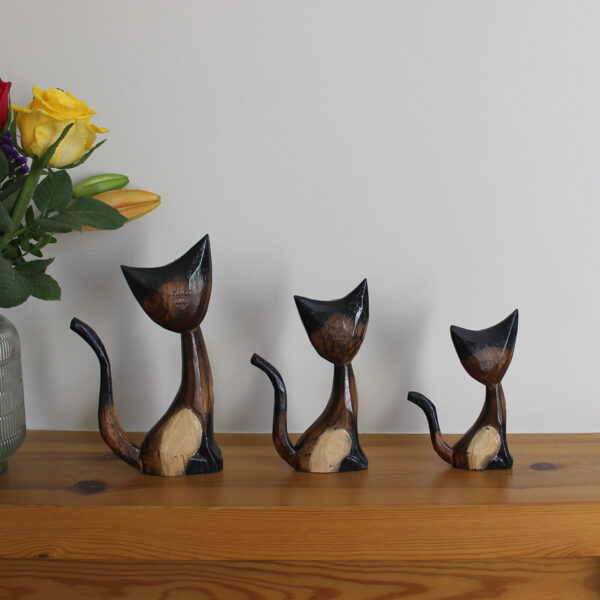 Rear view of Wooden Cat Ornaments - Set of 3 - Cartoon novelty ornament from Shiny Happy Eco