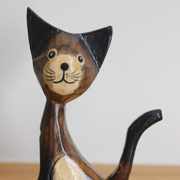 Close up of Wooden Cat Ornaments - Set of 3 - Cartoon novelty ornament from Shiny Happy Eco