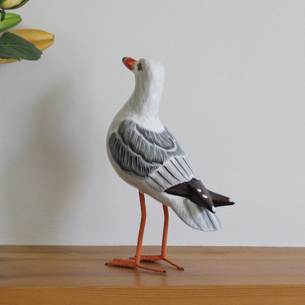 Wooden Painted Seagull on a shelf - hand made and hand painted. Available from Shiny Happy Eco.