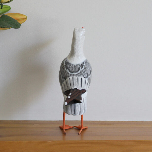 Rear view of a Wooden Painted Seagull ornament - hand made and hand painted. Available from Shiny Happy Eco.