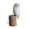 Close up cut out of Wooden Snowy Owl ornament hand carved and painted from Shiny Happy Eco