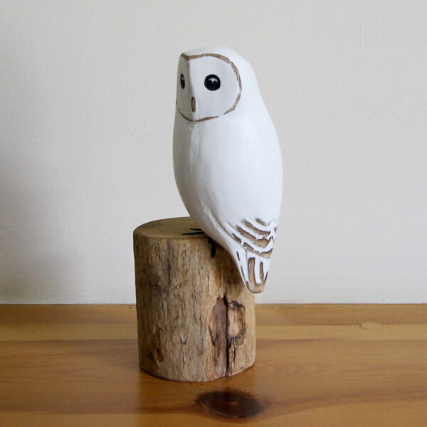 Wooden Snowy Owl hand carved and painted ornament available from Shiny Happy Eco