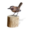 Hand carved and painted Wooden Wren Ornament on driftwood available from Shiny Happy Eco.