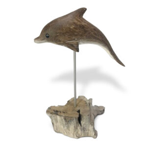 Wooden Dolphin Ornament on stand - Hand made and hand painted - cut out image.