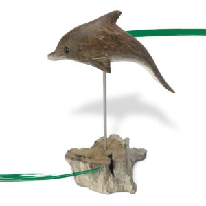 Wooden Dolphin Ornament on stand available from Shiny Happy Eco - cut out image.