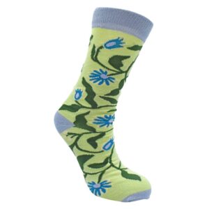 Bamboo sock with climbing flowers in blue. shoe size 3 / 7
